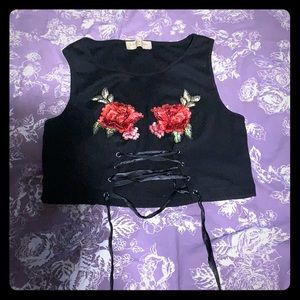 Flower crop top with a corset tie